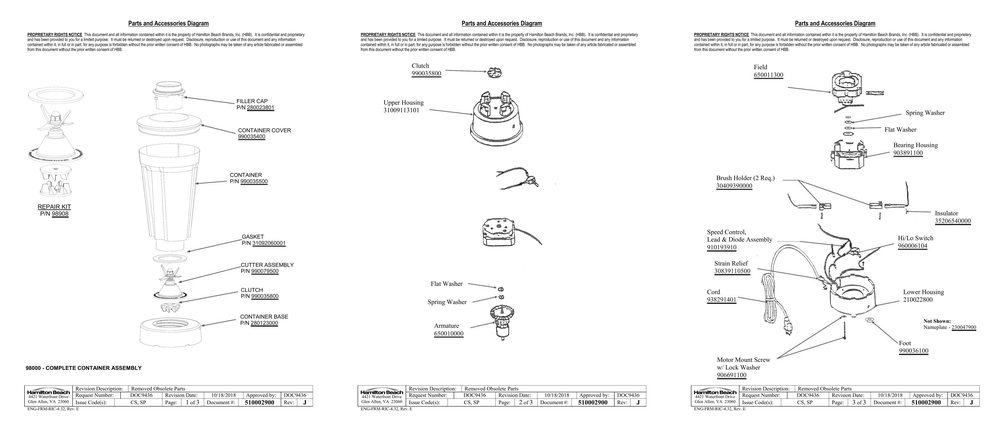 Diagram Diagram and Parts List for 918  Hamilton Beach Blender